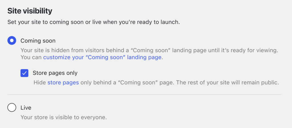 Proposed sit visibility settings for WooCommerce.